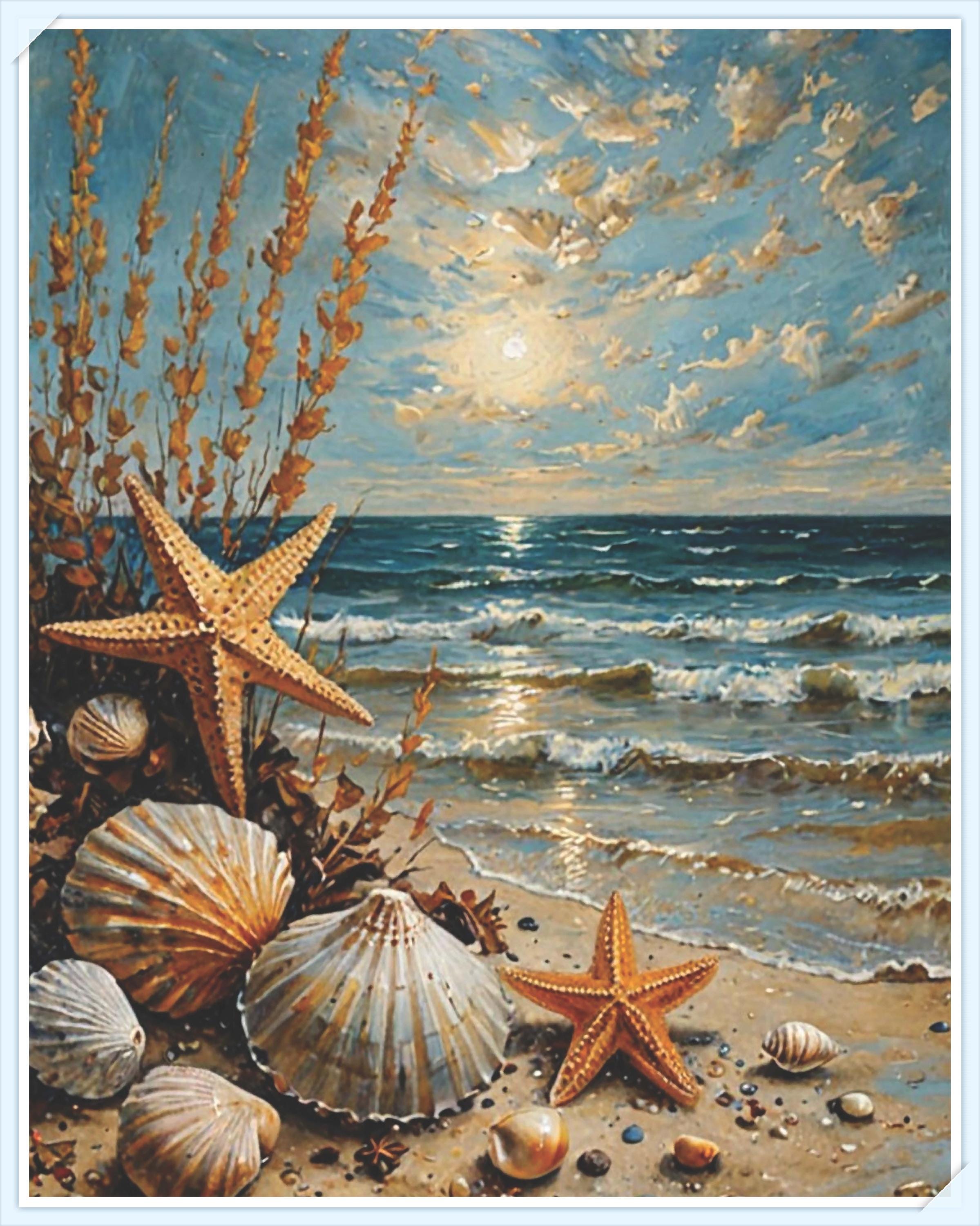 Seashells on the Beach Print: Coastal Art, Beach House Decor (digital ...