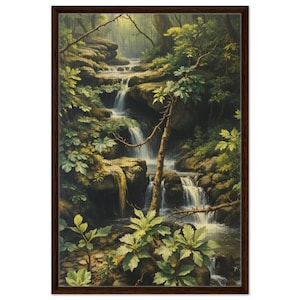Serene Stream Framed Canvas Print - Scenic Nature Artwork - Beautiful Waterfall Decor - Nature Home Decor - Cottagecore Decor