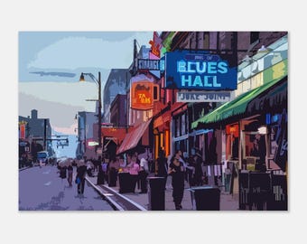 Beale Street Memphis Art Print – Blues Music Scene Wall Decor