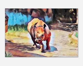 Vibrant Rhino Canvas Print – Palette Knife Safari Animal Art