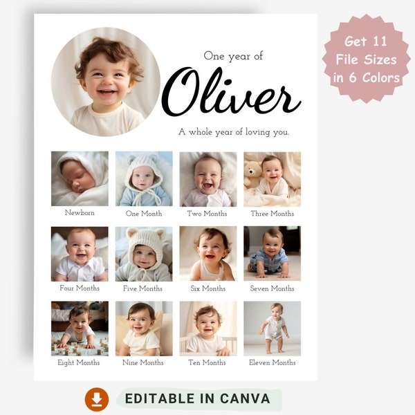 Baby 1st Birthday Milestone Board Birthday Photo Sign 1st Milestone Sign 1st Birthday Photo Collage Sign Baby's First Year Poster Template