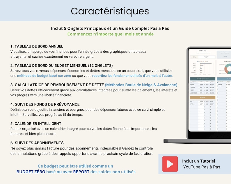 Budget Mensuel Annuel Budget Planner Francais Tableur Budget Mensuel Francais Planificateur Budget Feuilles Budgétaire Français French Suivi Budget Mensuel Tableau de budget mensuel, budgétisation basée sur zéro ainsi que pour le budget avec report