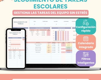 Planificador de Tareas Escolares Español Rastreador Seguimiento Académico Control de Tareas Gestor Agenda Escolar Plantilla Google Sheets