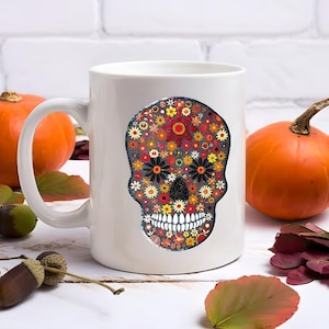 Skull Mug / Skull Coffee Mug / Skull Tea Mug / Sugar Skull Mug / Mosaic Skull Art / Flower Skull / Dia de los Muertos / Day of the Dead