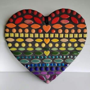 Handmade Rainbow Mosaic, Heart Wall Hanging, Vibrant Glass Tile Decor for Home or Gift, Love and Pride Ornament, Housewarming Gift