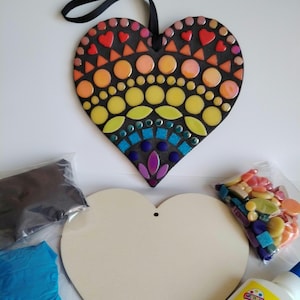 DIY, Rainbow Heart Mosaic Kit, Craft your own Colourful Heart decoration, Mosaic Kit For Beginners, Family Activity, Gift Idea, Home Deco
