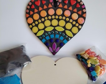 DIY Rainbow Heart Mosaic Kit: Beginner Craft, Home Decor