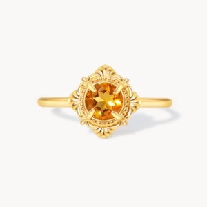 14K Gold Citrine Floral Ring, Vintage Engagement Ring, Unique Citrine Ring, Gemstone Ring, November Birthstone, Promise Ring