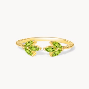 14K Gold Open Peridot Ring, Marquise Peridot Ring, Peridot Wedding Band, Marquise Cluster Ring, Anniversary Ring, Engagement Ring