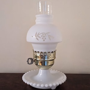 Vintage White Milk Glass Night Hurricane Electric Lamp Crimped