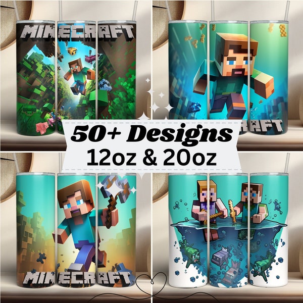 Minecraft Tumbler Wrap, 20oz, 12oz, Gaming, Sublimation, Kids, Birthday, Mine Craft, Minecrafters, Gift, Sublimate, Game, Skinny Straight
