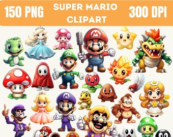 Super Mario Clipart PNGs, Super Mario Stickers, Super Mario Bros Clipart, Mario Bundle, Cut Files For Cricut and Sublimation, Mario Digital