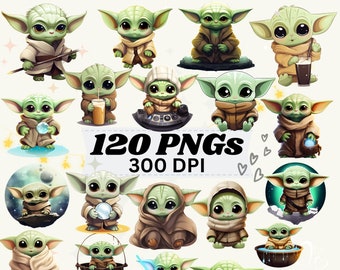 Baby Yoda Clipart PNG Bundle Sticker Sublimation Sublimate Space Wars Galaxy
