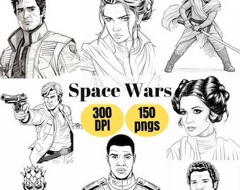 Space Wars Coloring Pages: Character Line Drawing Bundle (Digital Download)