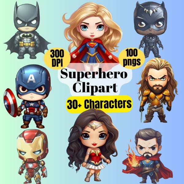 Superhero Clipart PNGs, Superhero stickers, Superhero Avengers Clipart, DC Clipart, Superhero Bundle, Guardians of the Galaxy, Hulk Clipart