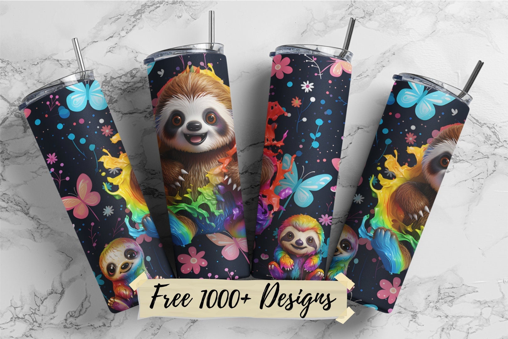 SANDJEST Sloth Tumbler Sunflower 4 in 1 16oz Can Cooler Style 5