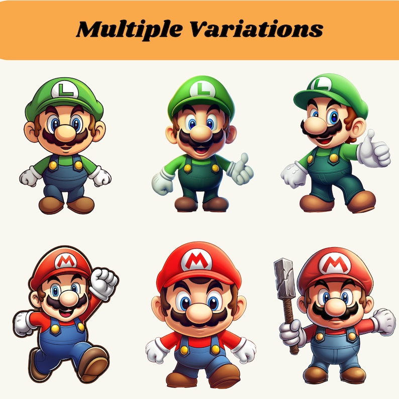 Puede incluir: Seis personajes de dibujos animados, tres verdes y tres rojos, con diferentes poses y expresiones. Los personajes verdes tienen una letra L en sus sombreros y los personajes rojos tienen una letra M en sus sombreros. Los personajes llevan todos monos y tienen ojos grandes y bigotes.