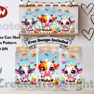 Baby Cow 16oz Glass Can Wrap Libbey Glass Tumbler Wrap Sublimation Full Guardians Galaxy Digital Download Seamless Pattern PNGl