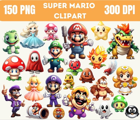 Super Mario Clipart Bundle: 150+ PNG Stickers (Digital)