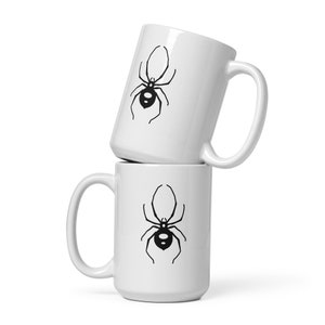 White glossy mug, spider, halloween