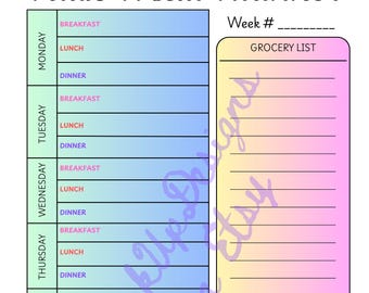 Afdrukbare kindermaaltijdplanner: lijst met kleurrijke maaltijdideeën (pdf-download, US Letter-formaat)