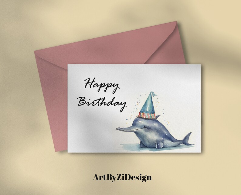 Cute Dolphin Birthday Card Printable Birthday Card for Kid - Etsy