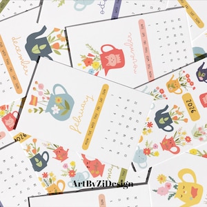 2026 Mini Calendar Monthly Illustration | Printable Cute Minimalist Mini Flower Desk Calendar | Wildflower Planner Monday Start | Digital
