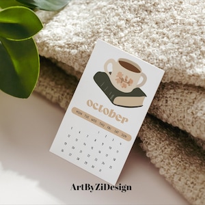 Printable 2026 Mini Calendar Monthly Vintage Illustration | Cute Minimalist Mini Desk Calendar | Retro USA Planner Monday Start | Digital