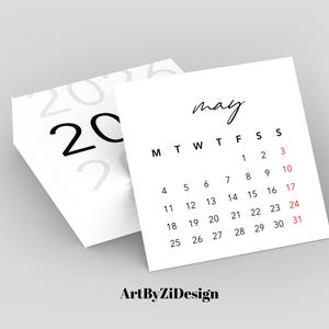 2026 Mini Desk Calendar 3x3 inch | Monthly Minimalist Calendar 2026 | Printable Digital Download