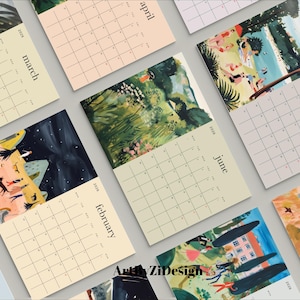 Calendario mensual de ilustraciones vintage de EE. UU. 2026 / Planificador imprimible minimalista horizontal mensual en A4 / Inicio lunes con nota / Digital