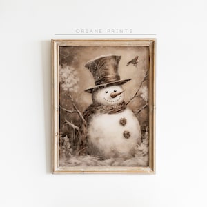 Snowman Decor Christmas Wall Art, Printable Vintage Christmas Art Print, Christmas Decor, Winter Home Decor, Printable Christmas Painting