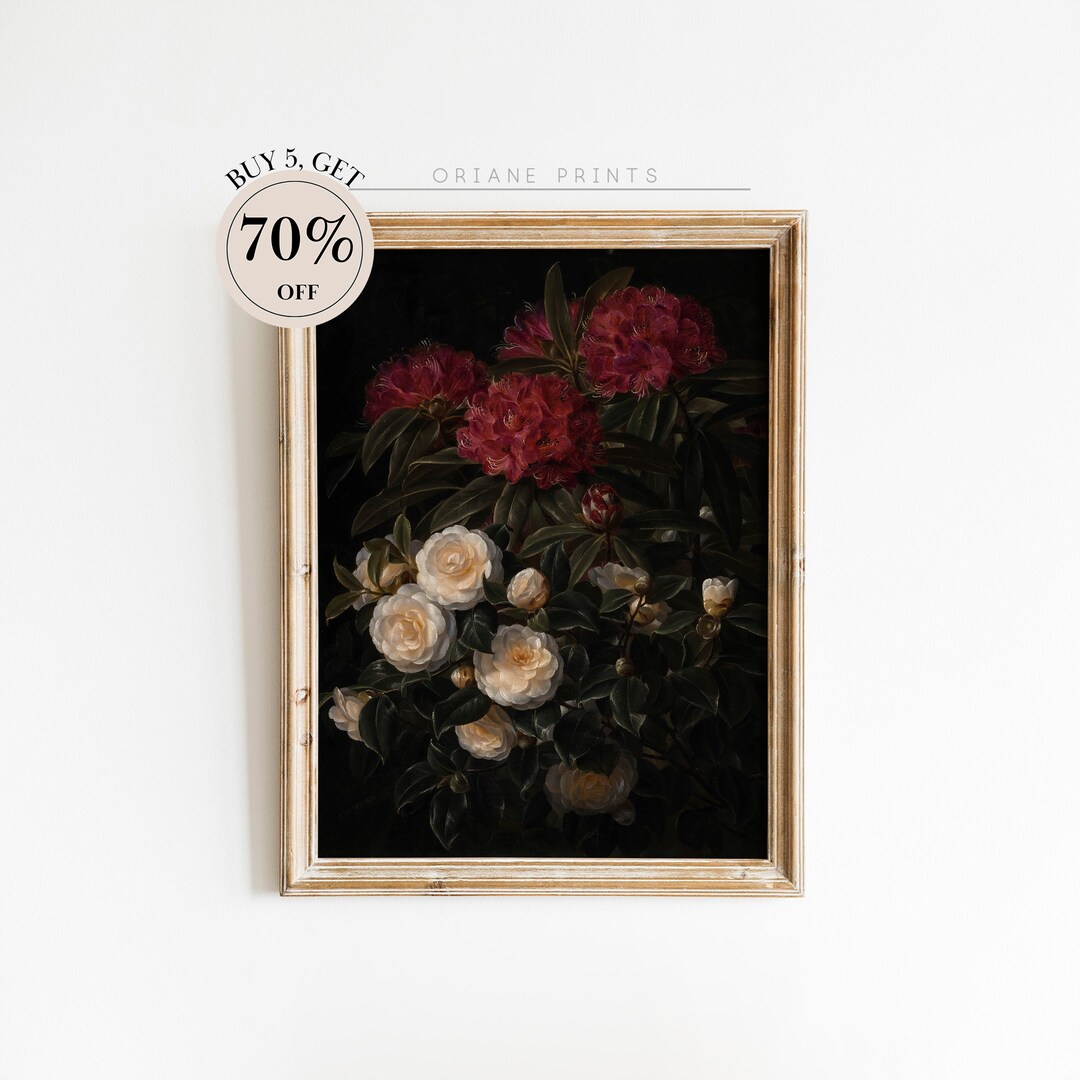 Vintage Moody Dark Flower Print, Dark Academia Wall Art, Dark Floral ...