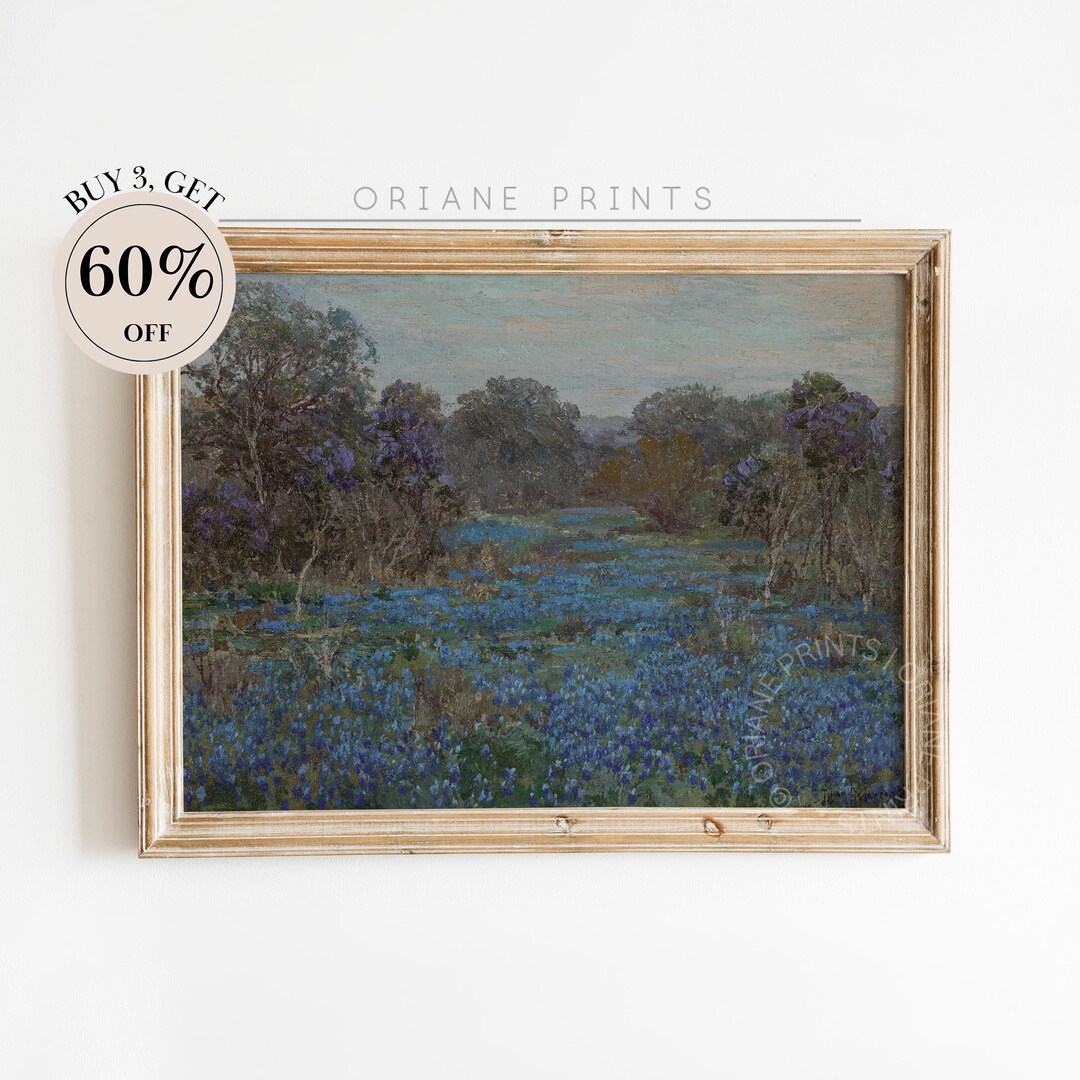 Wildflower Field Oil Vintage Painting, Antique Landscape Art Print ...