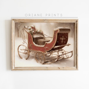 Printable Christmas Sleigh Painting, Christmas Wall Art, Printable Holiday Decor, Digital Print, Christmas Art Decor, Sleigh Print, Digital