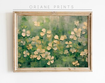 聖パトリックデーの印刷可能なアイルランドのクローバーの絵画、シャムロックのプリント、聖パトリックデーのギフト、素朴なクローバーの壁アート、聖パトリックのデジタルプリント