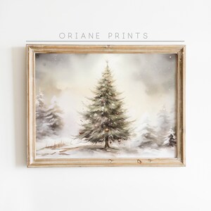 Christmas Tree Wall Art, Vintage Christmas Decor, Winter Forest Art, Winter Landscape Painting, Vintage Christmas Print, Digital Download