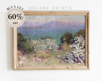 Pittura costiera vintage sul mare, decorazione d'arte della parete della casa sulla spiaggia, pittura costiera dell'arredamento della casa sul lago, stampa sul mare, download digitale stampabile