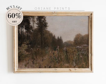 Rustikale Waldlandschaft, Waldlandschaft Druck, Vintage schwermütige dunkle Wandkunst, Landdekor Kunstdruck, digitale Kunst