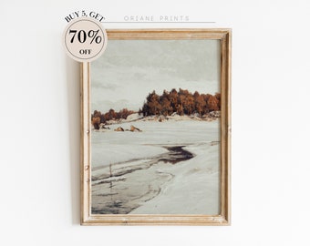 Pittura di paesaggio invernale, stampa di paesaggio innevato, arredamento invernale stagionale, arte invernale stampabile, pittura di campagna innevata, stampa digitale