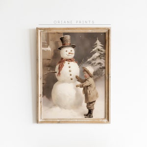 Schneemann bauen Wandkunst, Weihnachten Schneemann Urlaub Dekor, druckbare Weihnachtsschneemann Druck, Winter Urlaub Druck, verschneite Landschaft