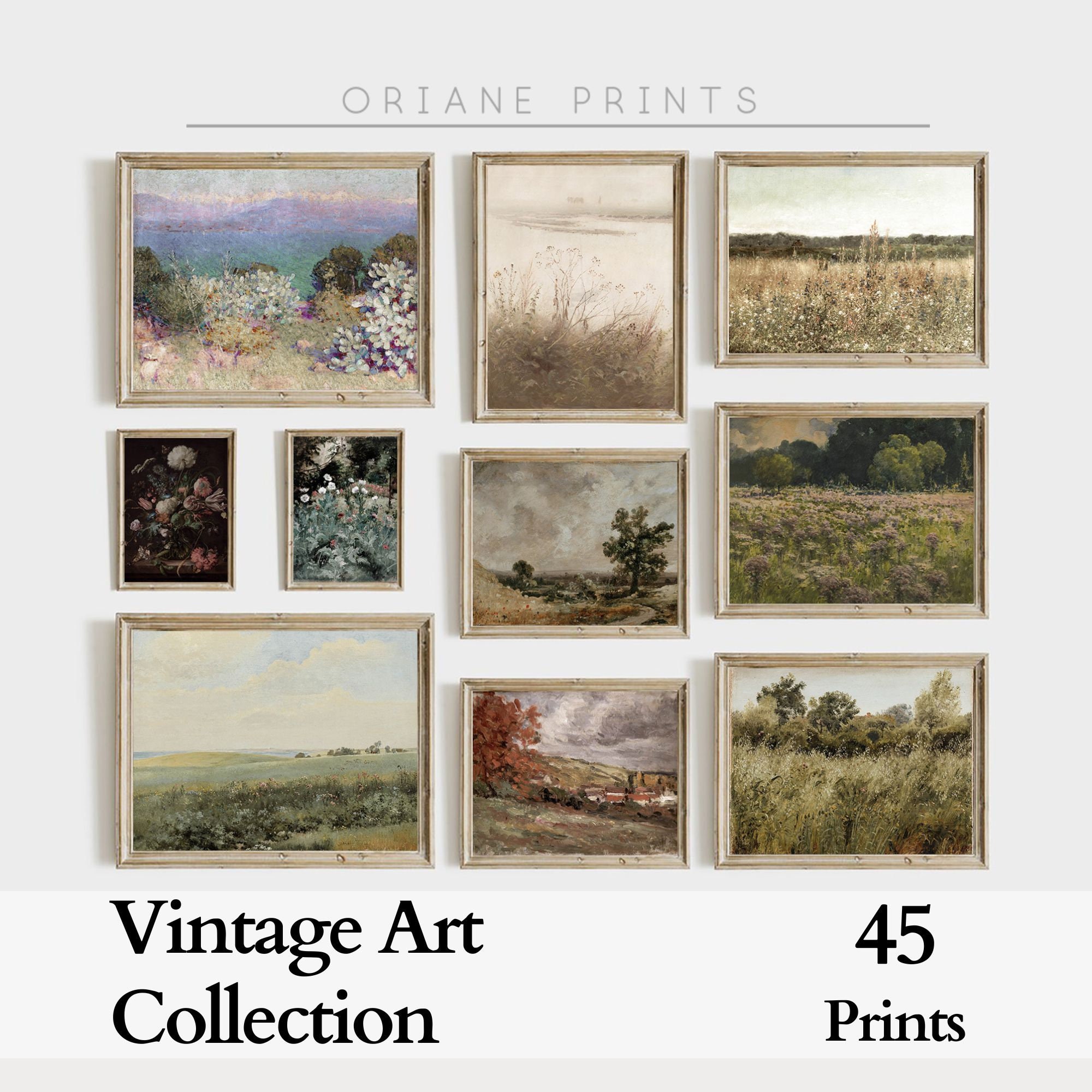 Printable Vintage Gallery Wall Art Bundle, Spring Meadow Paintings ...