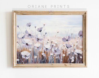 Printable Floral Spring Art Print, Wildflower Landscape Print, Abstract Flower Spring Artwork, Flower Meadow Oil Painting, Digital Download