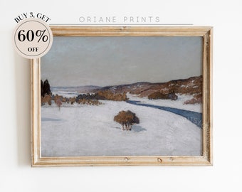 Rustic Winter Landscape Print, Vintage Snowy Countryside Painting, Christmas Farmhouse Decor, Holiday Decor Poster, Digital Download