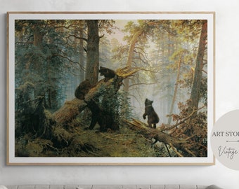 Impresión de oso vintage de vivero, cachorro de oso bebé, arte de oso imprimible, osos trepando árboles, artes de impresión de vivero, bosque, Descarga imprimible