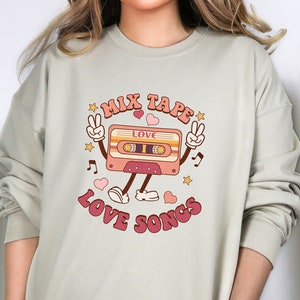 Moletom de músicas de amor com fita mista, suéter com cinto para o dia dos namorados, camisa com fita mix de amor, camisa para casais de namorados, moletom feliz dos namorados