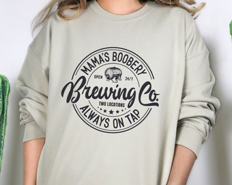 Sudadera Boobery de mamá, suéter Boobery Brewing Co de mamá, cuello redondo divertido para amamantar, sudadera del Día de la Madre, regalo de lactancia