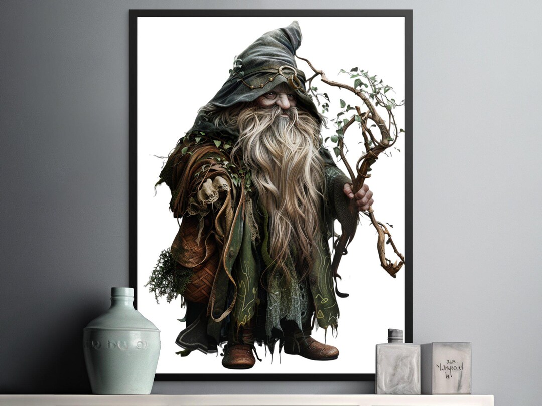Fantasy Wizard Digital Art Print, Enchanted Forest Wizard Illustration ...