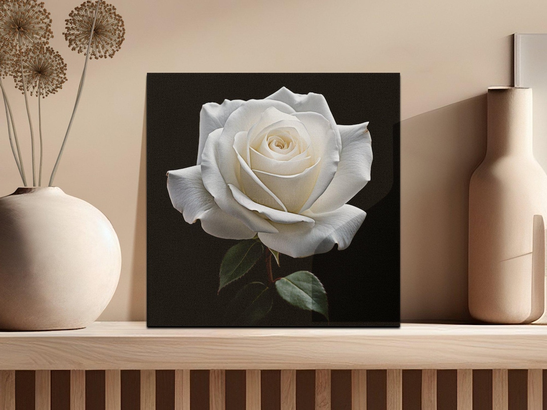 White Rose Digital Art Print, Botanical Flower Illustration, Minimalist ...