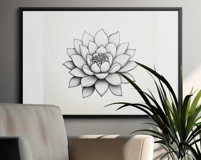 Black and White Lotus Flower Digital Print, Minimalist Floral Wall Art ...