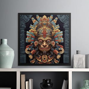 Mystic Aztec Art Print, Tribal Warrior Digital Download, Ancient Aztec Wall Decor, Ethnic Culture Inspired Art, Indigenous Imagery